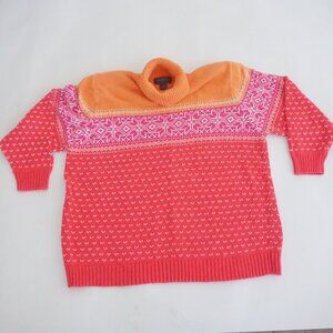 Vintage Lane Bryant Coral Pink Fair Isle Nordic Turtleneck Knit Sweater Plus 18